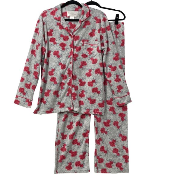 Marilyn Monroe Pajama Set, Size XL, Gray w Pink Roses 2-Piece Soft Fleece Comfy - Picture 1 of 11